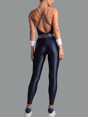 NWT Sunwren Glow Jumpsuit Twilight Floral Blue Yoga Pilates Stretch Women’s XS